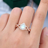 3 Prong Moonstone Pear Cut Shaped Promise Ring Commitment Engagement Ring